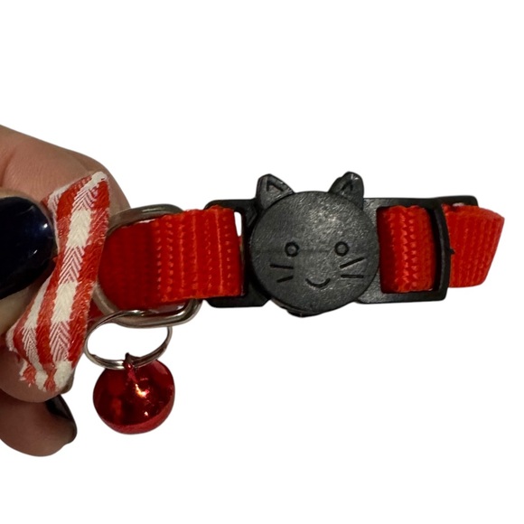 Red & white buffalo plaid checkered kitty cat pet jingle bell collar 12.5” - Picture 4 of 5